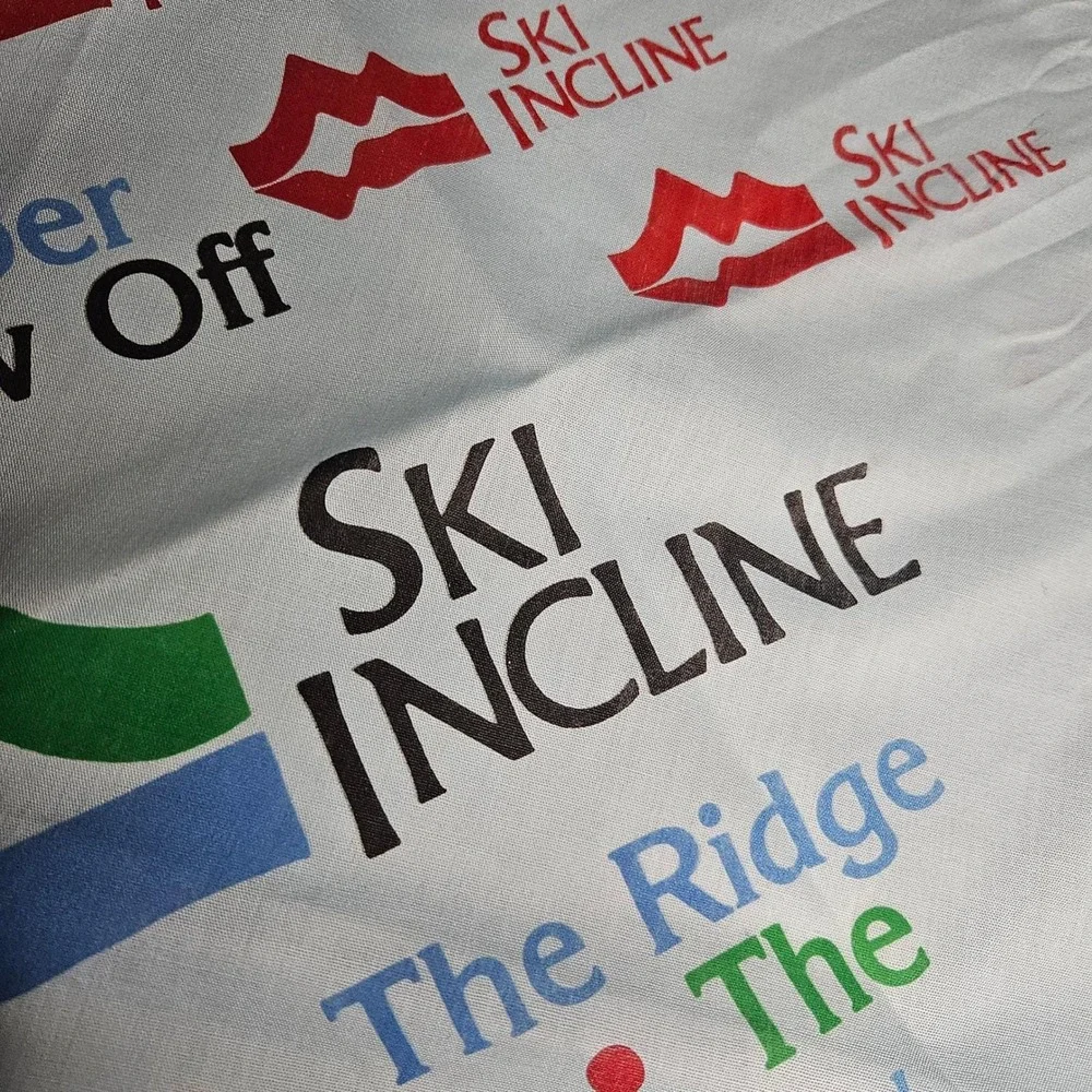 Vintage 1980 Ski Incline Mountain Mats Trail Map Bandana Light‎ Blue 22x22